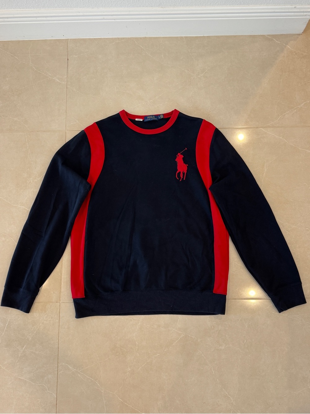 Polo by Ralph Lauren Navy Crewneck Sweater with Red Panels